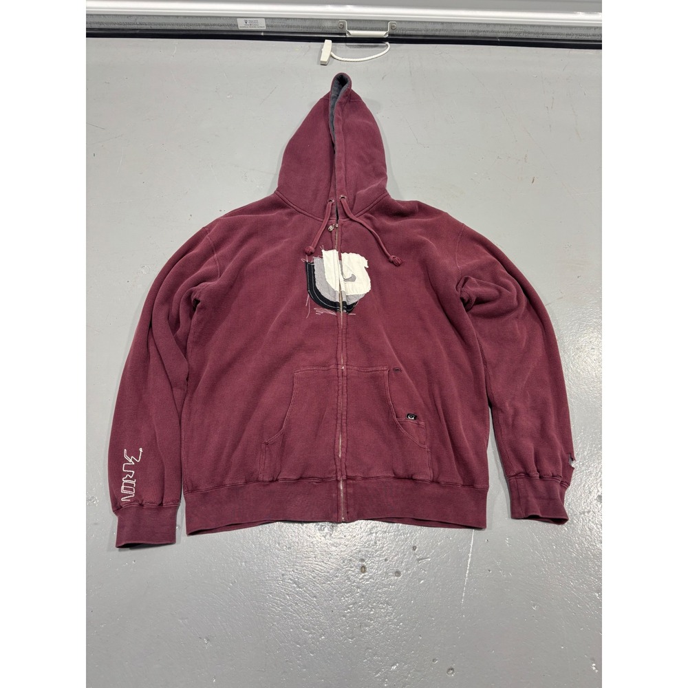 Burton Snowboards Waffle Knit Zip Up Hoodie Maroon Fleece Lined Mens XL